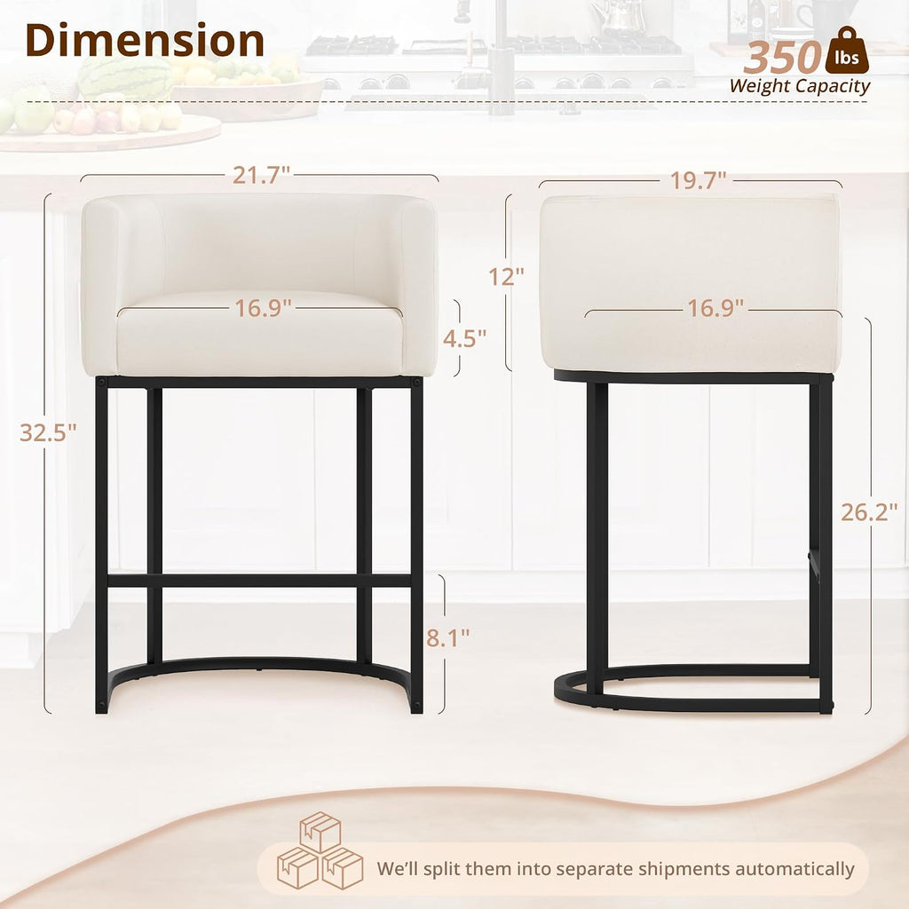 Beige Linen Barrel Counter Stools Set of 3