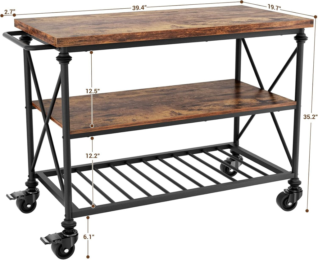 Rustic Brown Rolling Kitchen Island Cart