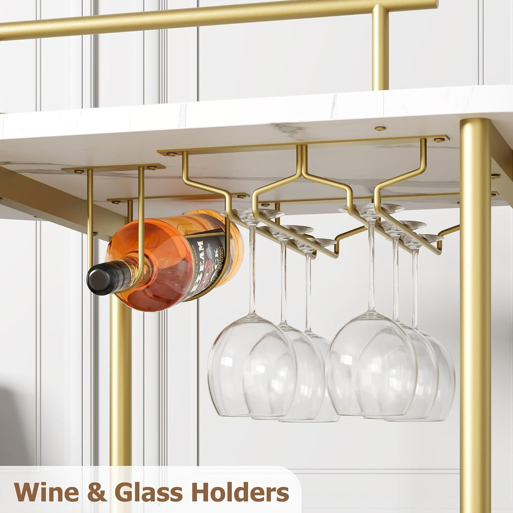 Gold White 3-Tier Rolling Bar Cart