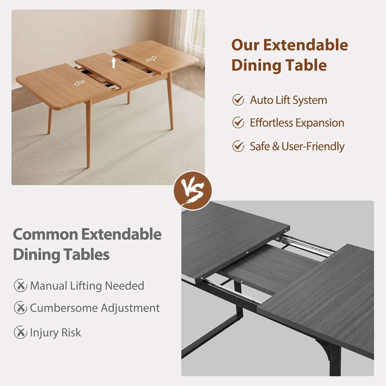 Natural Solid Wood Extendable Table