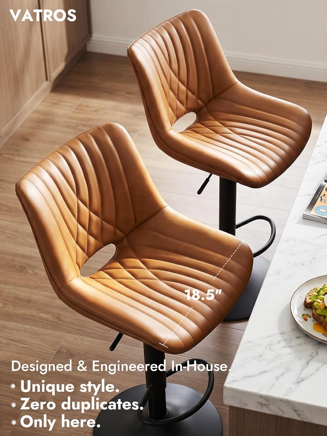 Walnut Brown Adjustable PU Bar Stools Set of 2