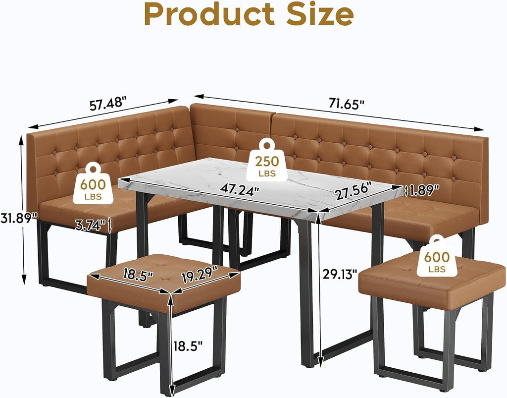 Caramel 5pc Corner Dining Nook Set