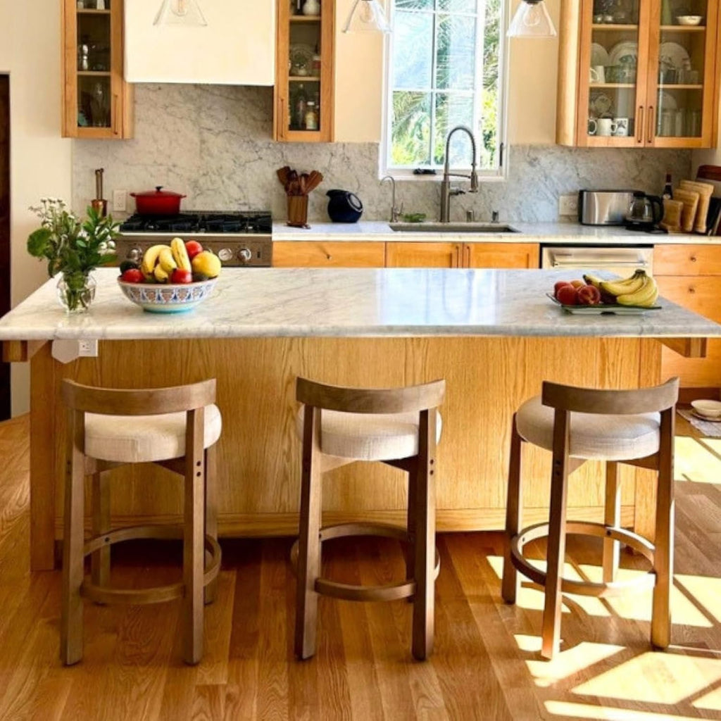 Beige Linen 26" Counter Bar Stools Set of 3