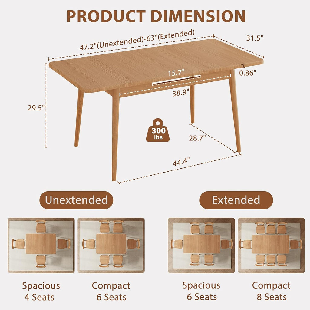 Natural Solid Wood Extendable Table