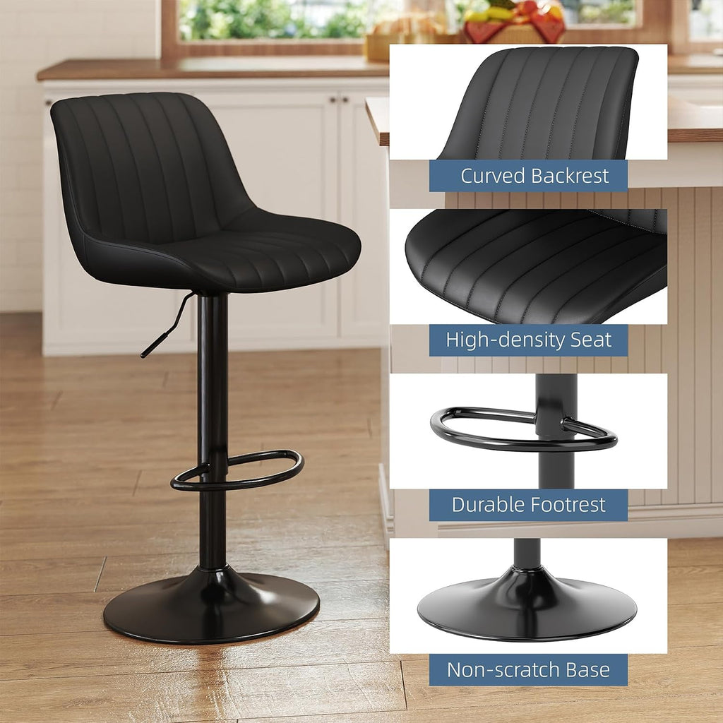 Black Adjustable Swivel PU Bar Stools Set of 3