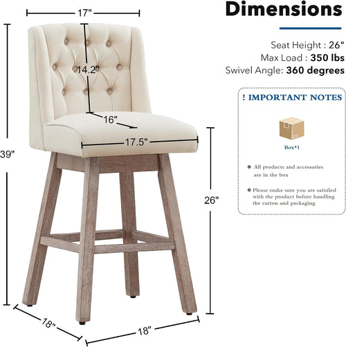 26" Linen Swivel Counter Height Bar Stools Set of 2