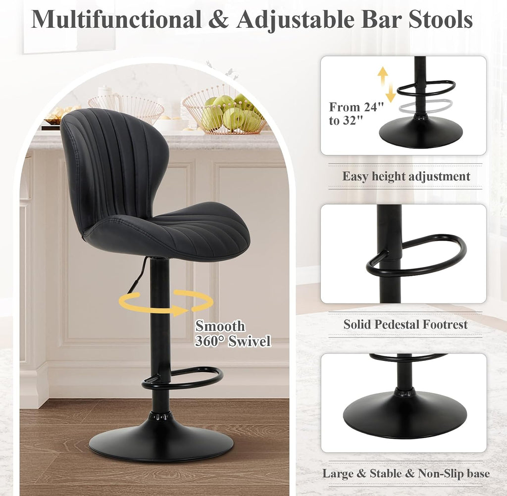 Black Adjustable Swivel Bar Stools Set of 4