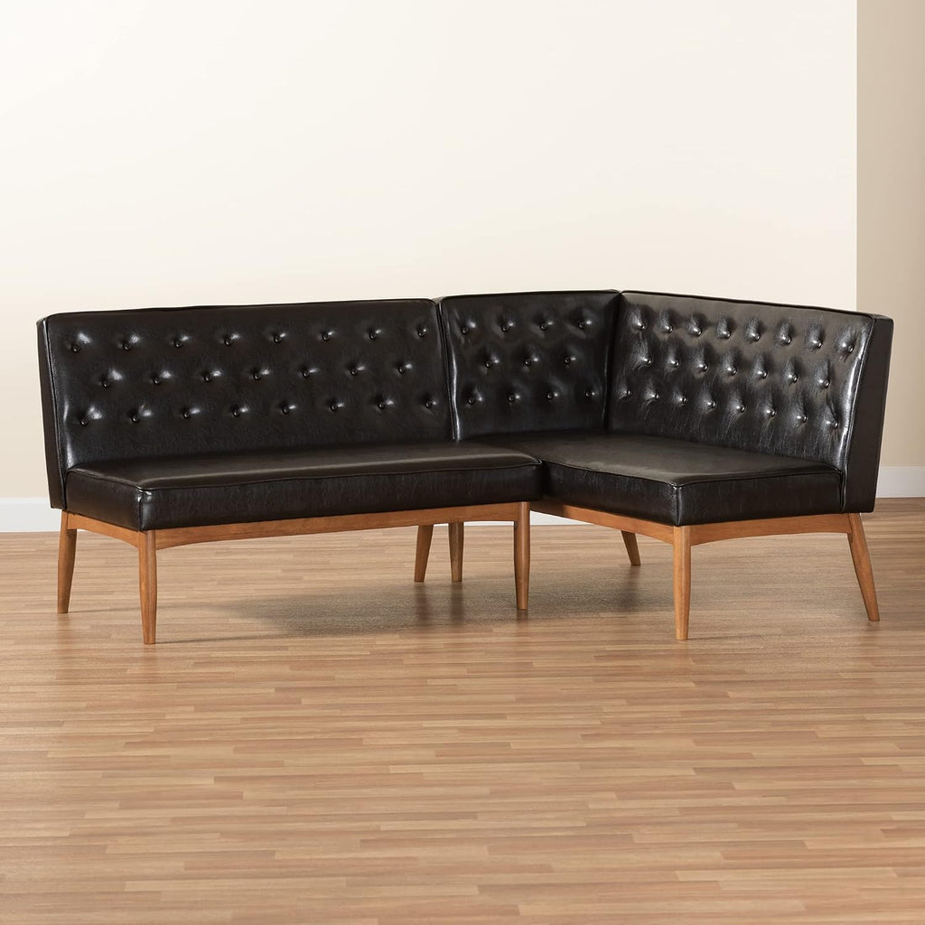 Dark Brown Faux Leather 2pc Banquette Set