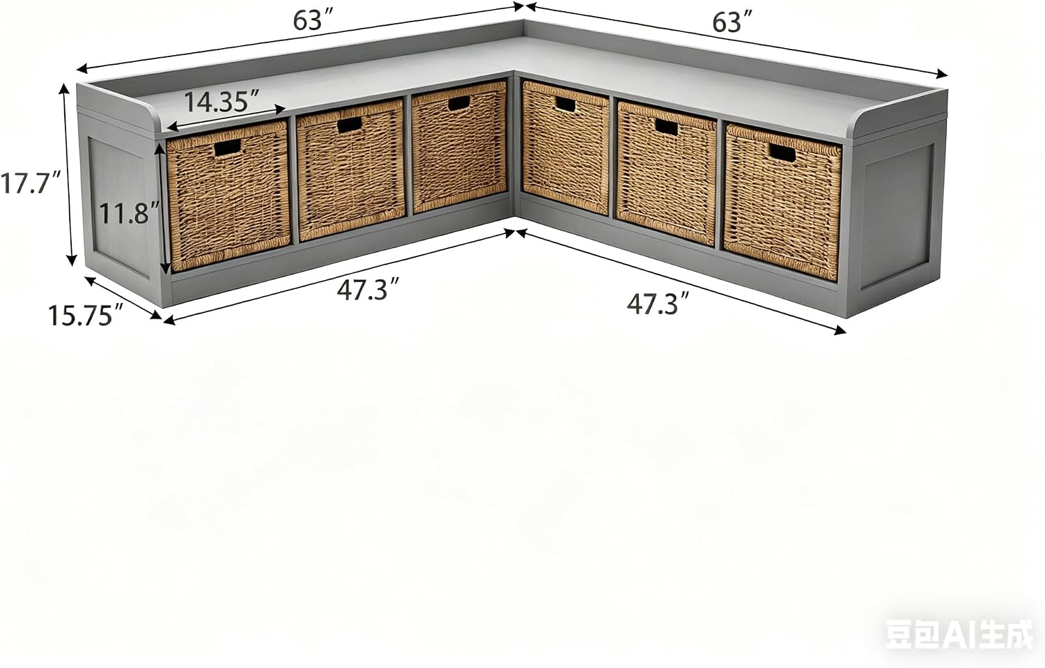 Grey L-Shaped Storage Corner Bench