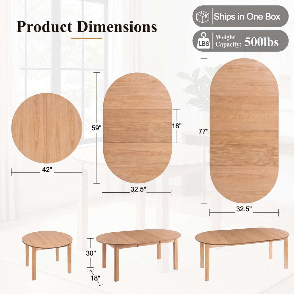 Natural Oak Veneer Extendable Dining Table