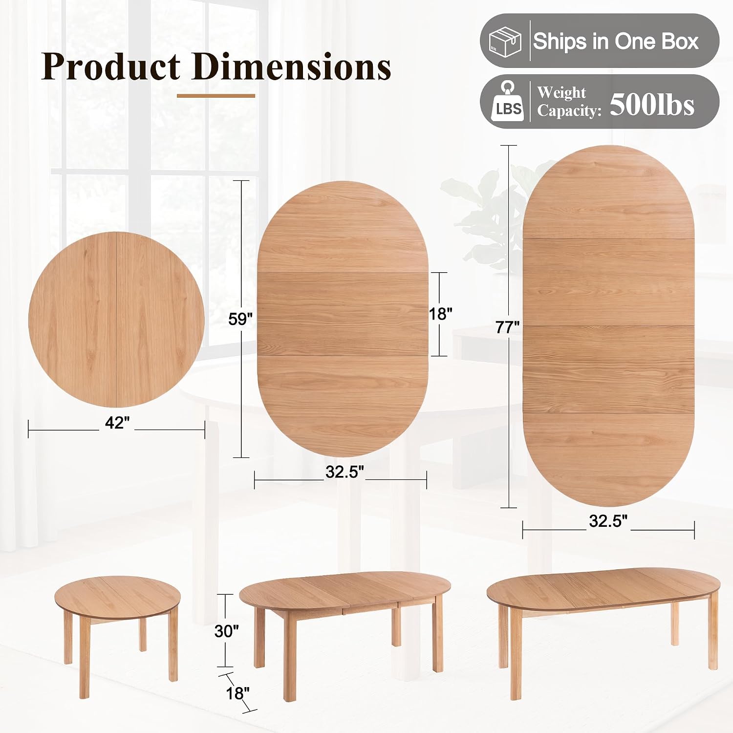 Natural Oak Veneer Extendable Dining Table