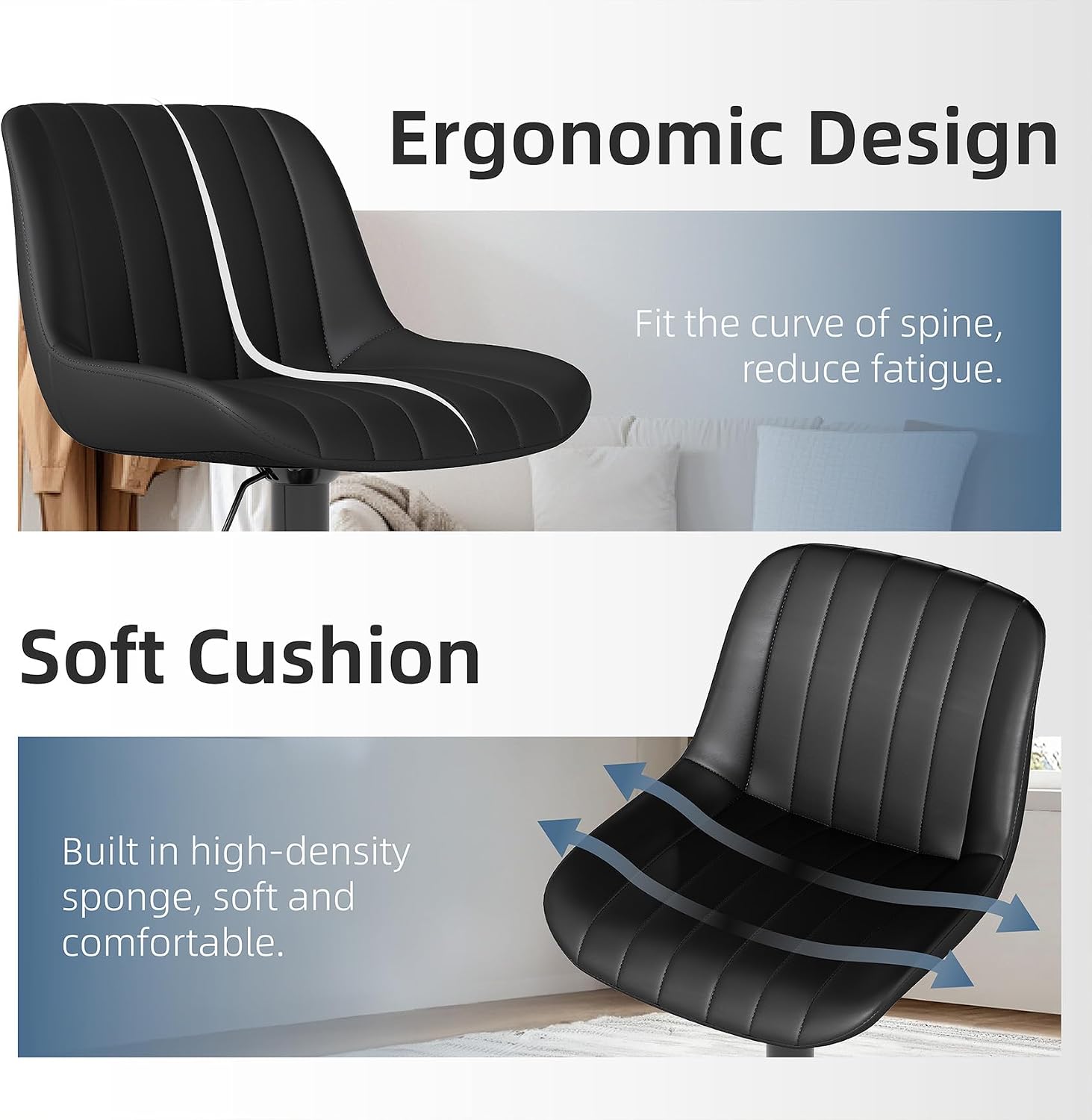 Black Adjustable Swivel PU Bar Stools Set of 3