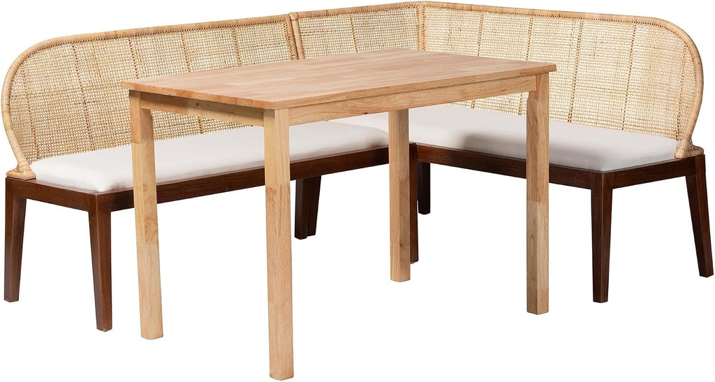 Boho Rattan 3pc Dining Nook Set