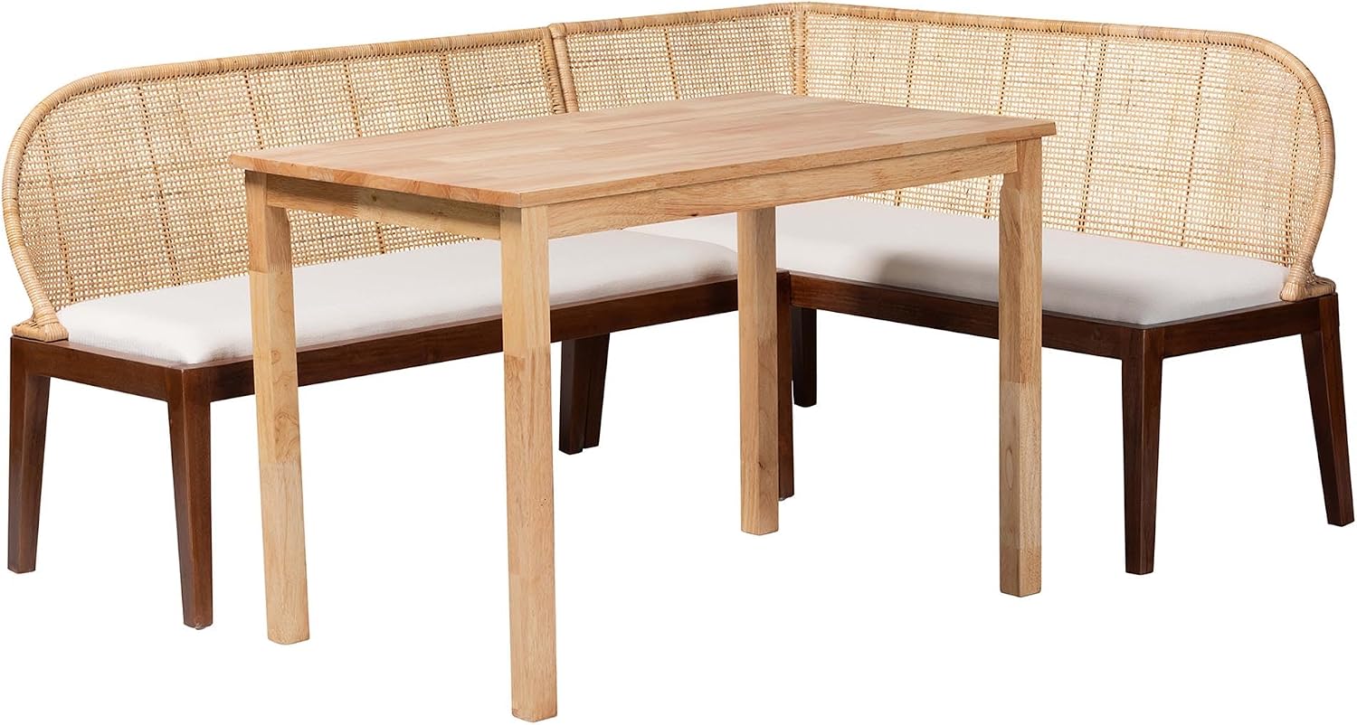 Boho Rattan 3pc Dining Nook Set