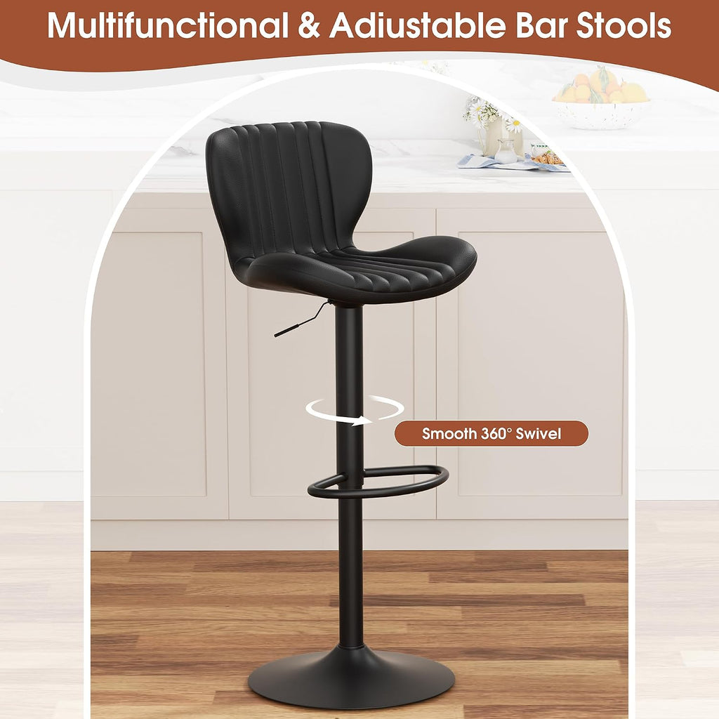Black Adjustable Leather Bar Stools Set of 2