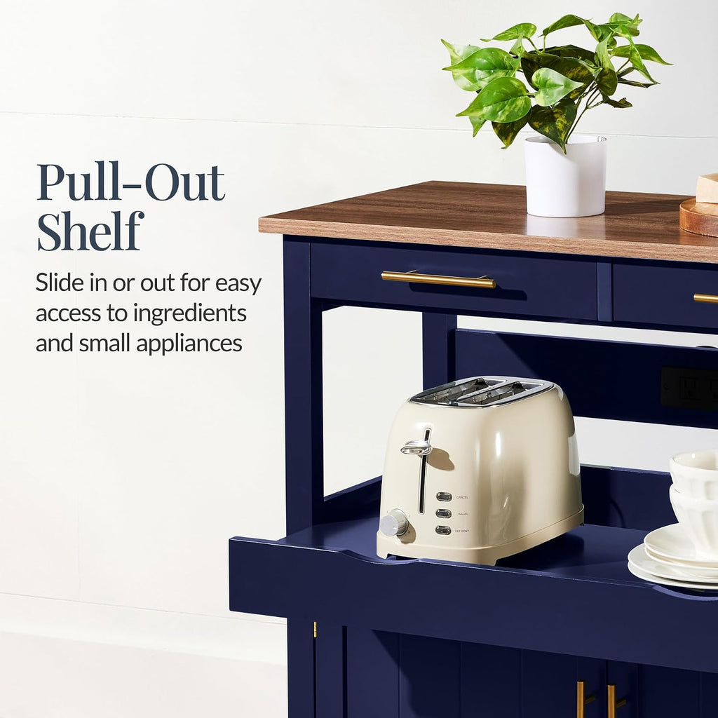 36in Midnight Blue Rolling Kitchen Island Cart