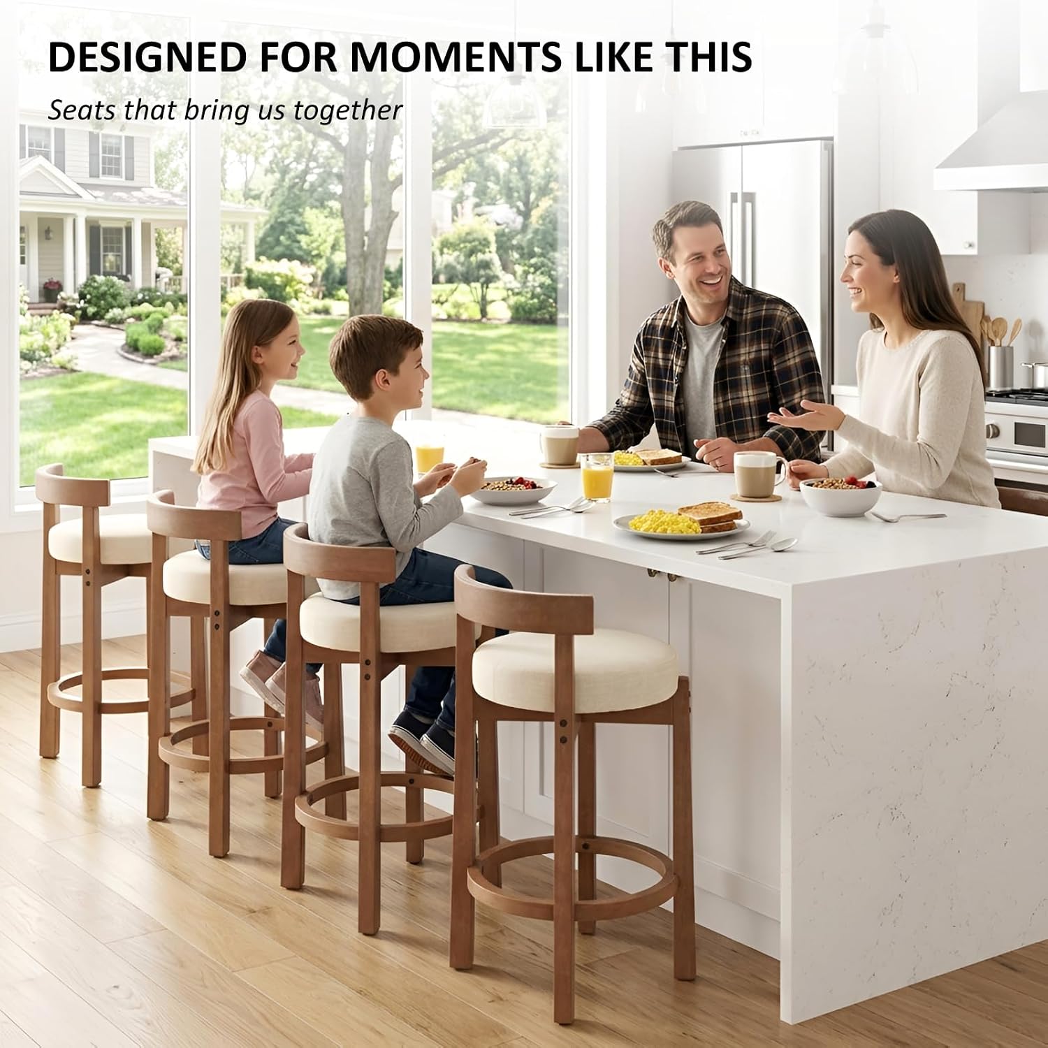 Beige Linen 26" Counter Bar Stools Set of 3