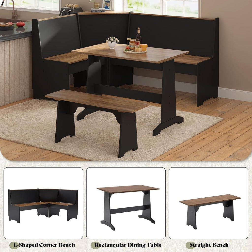 Black Oak 3pc Storage Dining Nook Set
