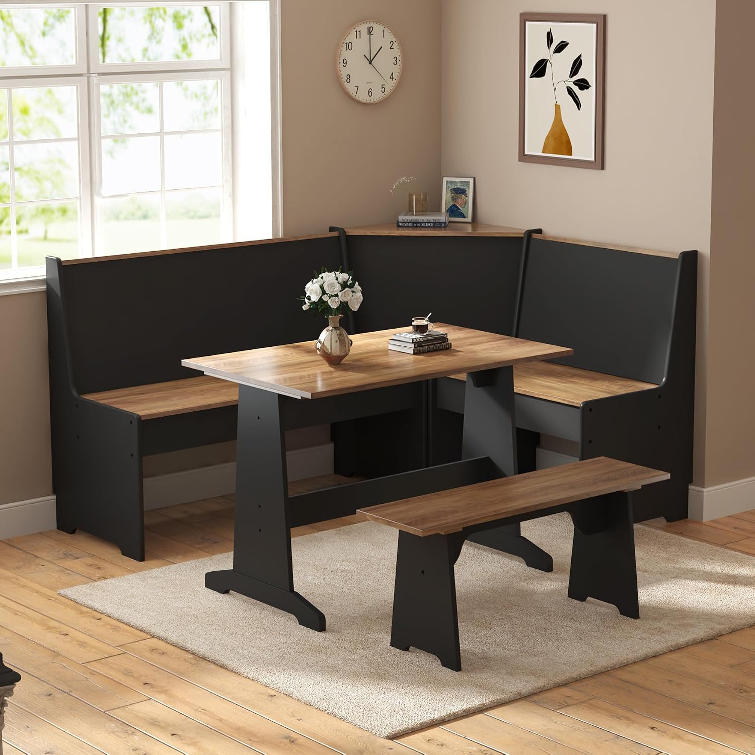 Black Oak 3pc Storage Dining Nook Set