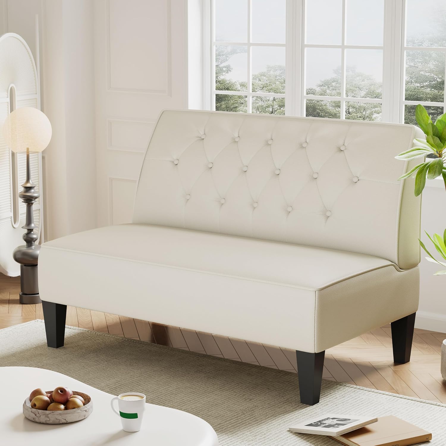 Button Tufted Upholstered Banquette Bench
