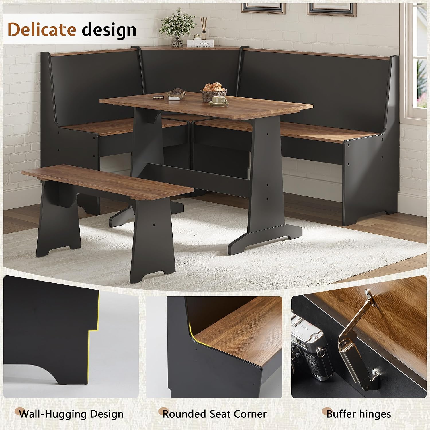 Black Oak 3pc Storage Dining Nook Set