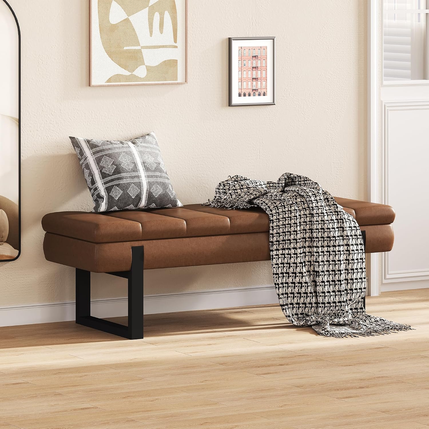 Faux Leather L-Shaped Storage Nook Bench