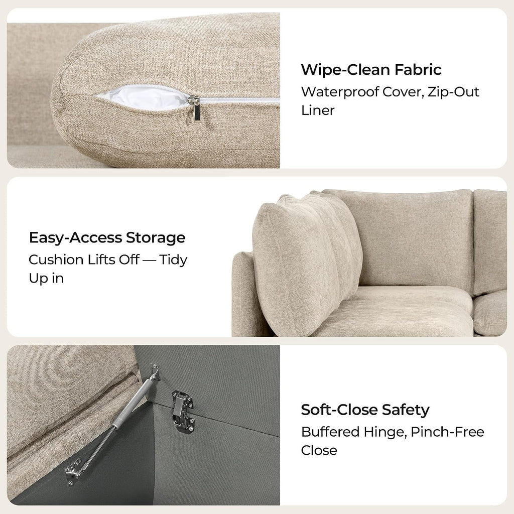Khaki Fabric 4-Seat L-Shaped Storage Banquette