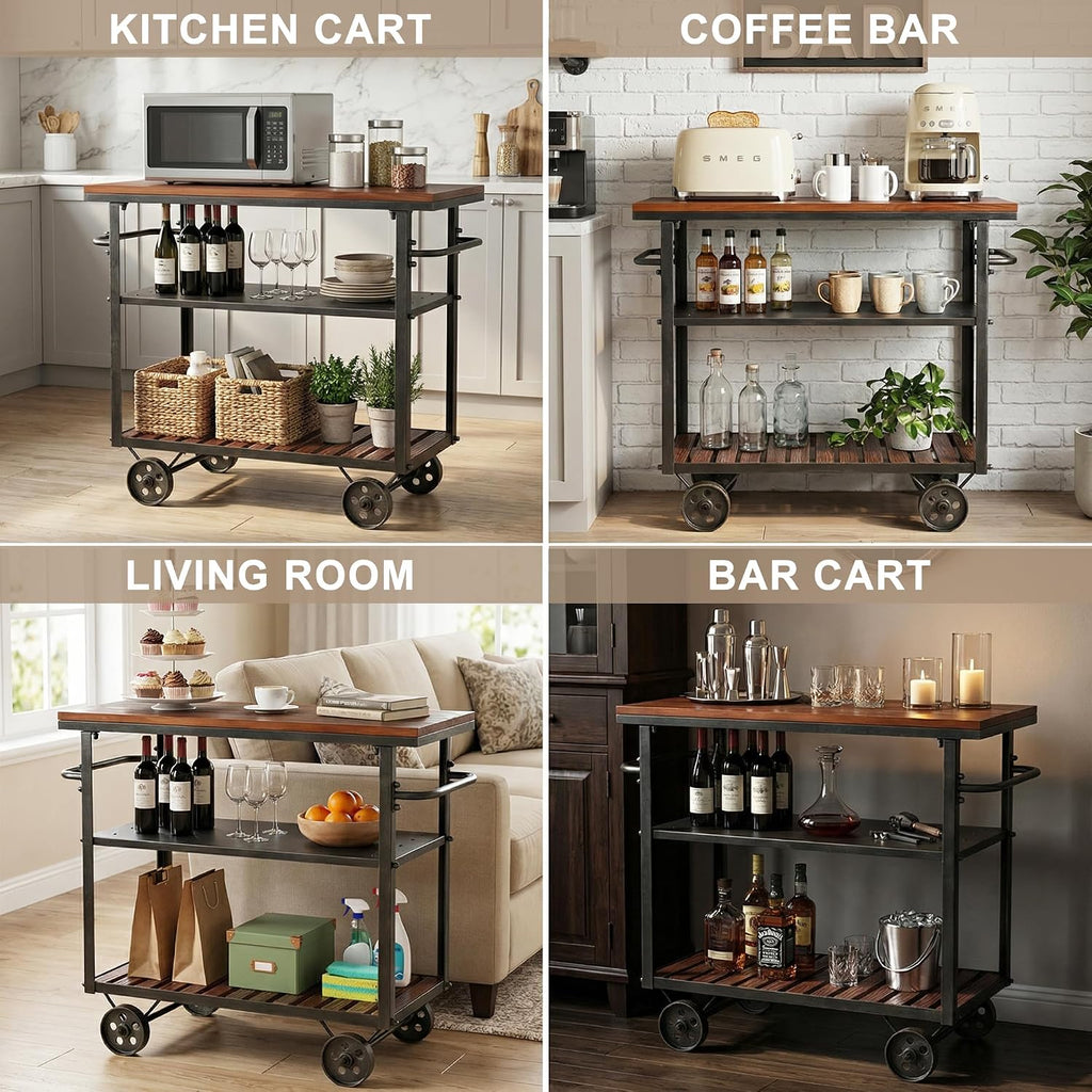 Vintage 3-Tier Rolling Bar Cart
