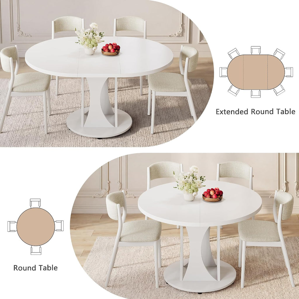 White Extendable Round Oval Dining Table