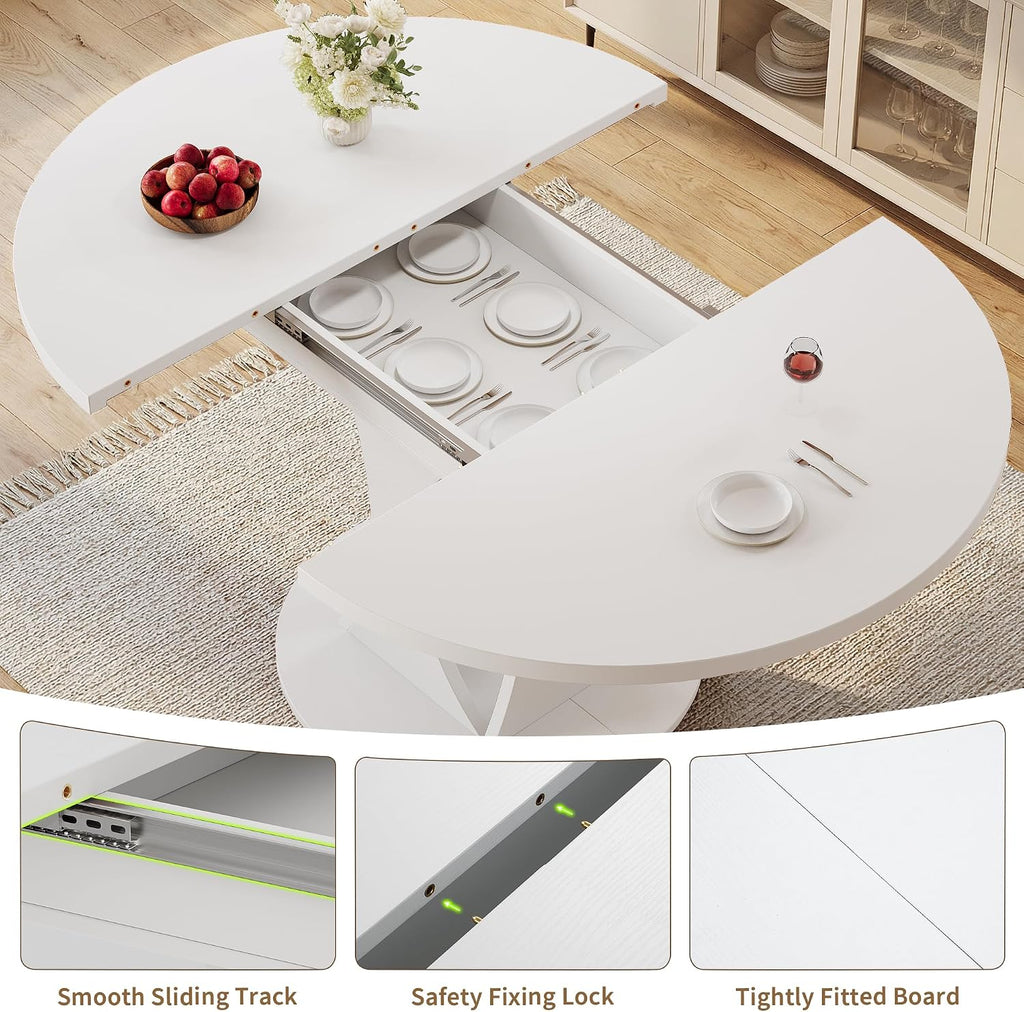 White Extendable Round Oval Dining Table