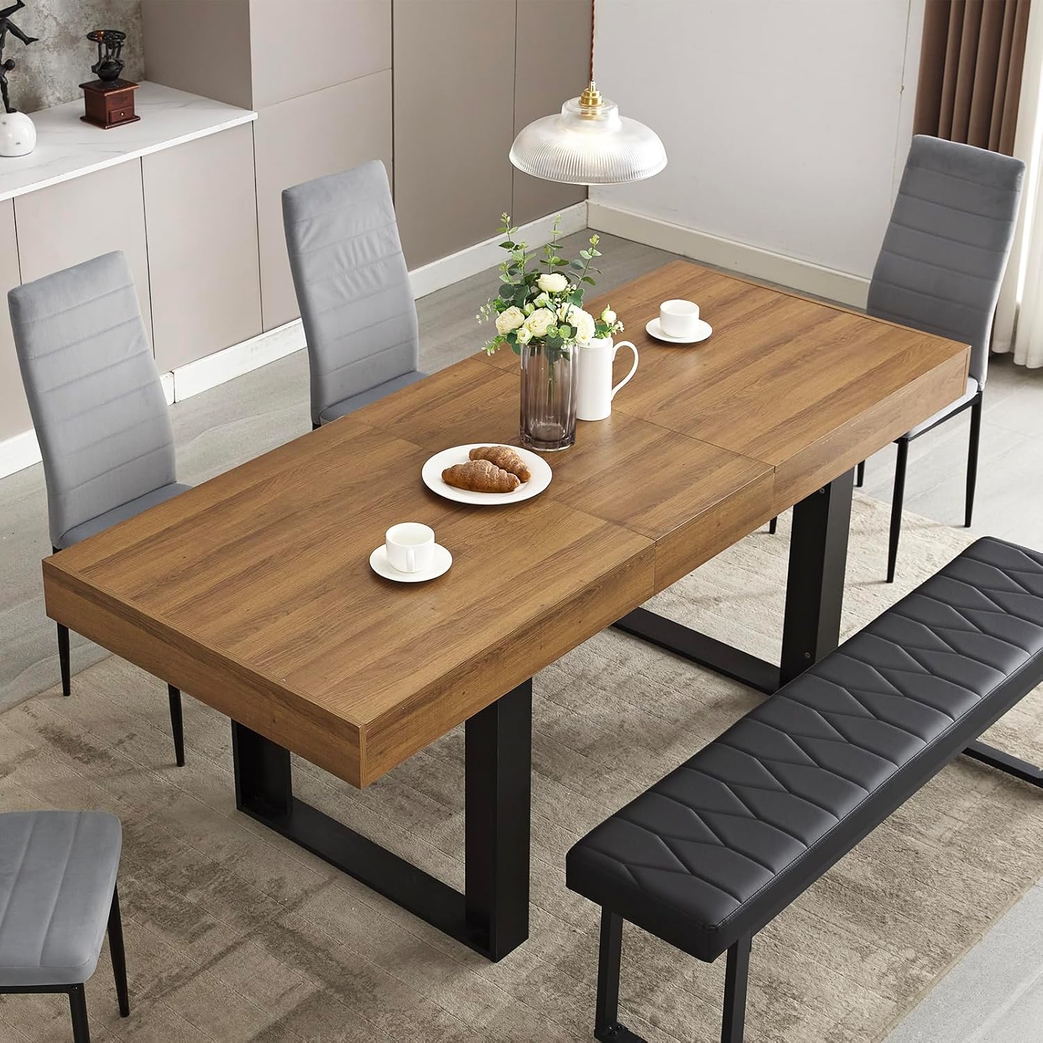 Walnut Extendable Farmhouse Dining Table