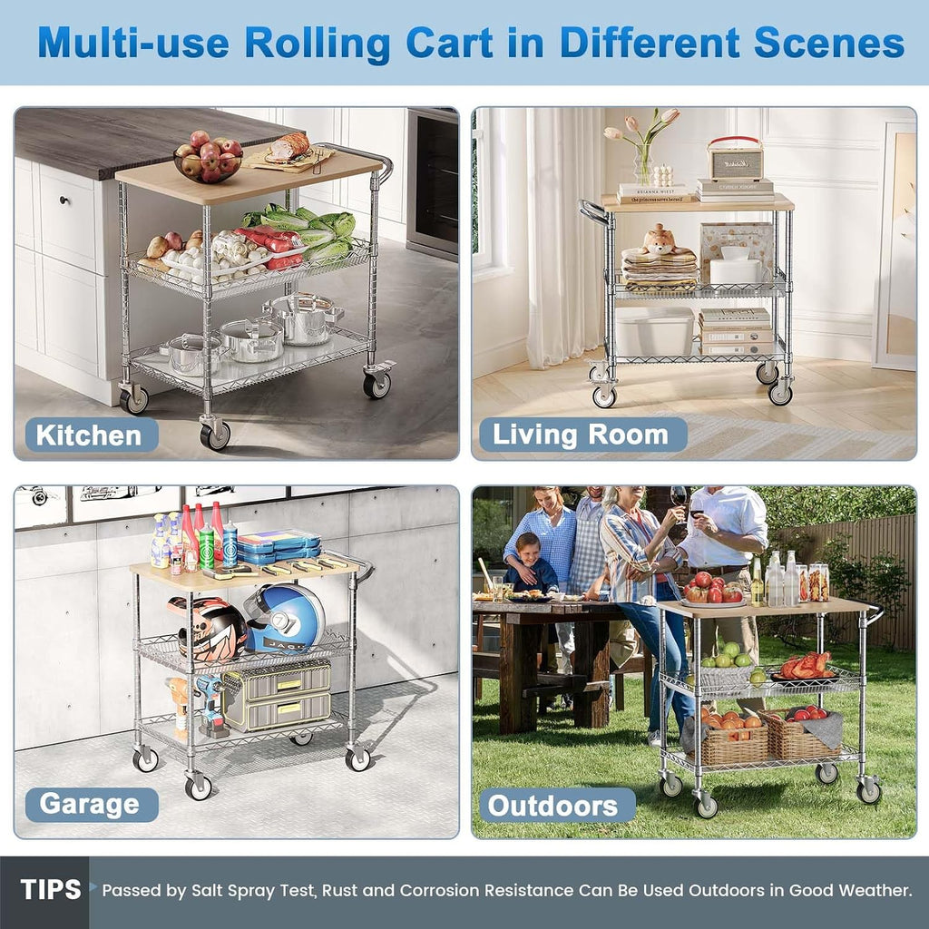 Chrome Rolling 3-Tier Kitchen Cart