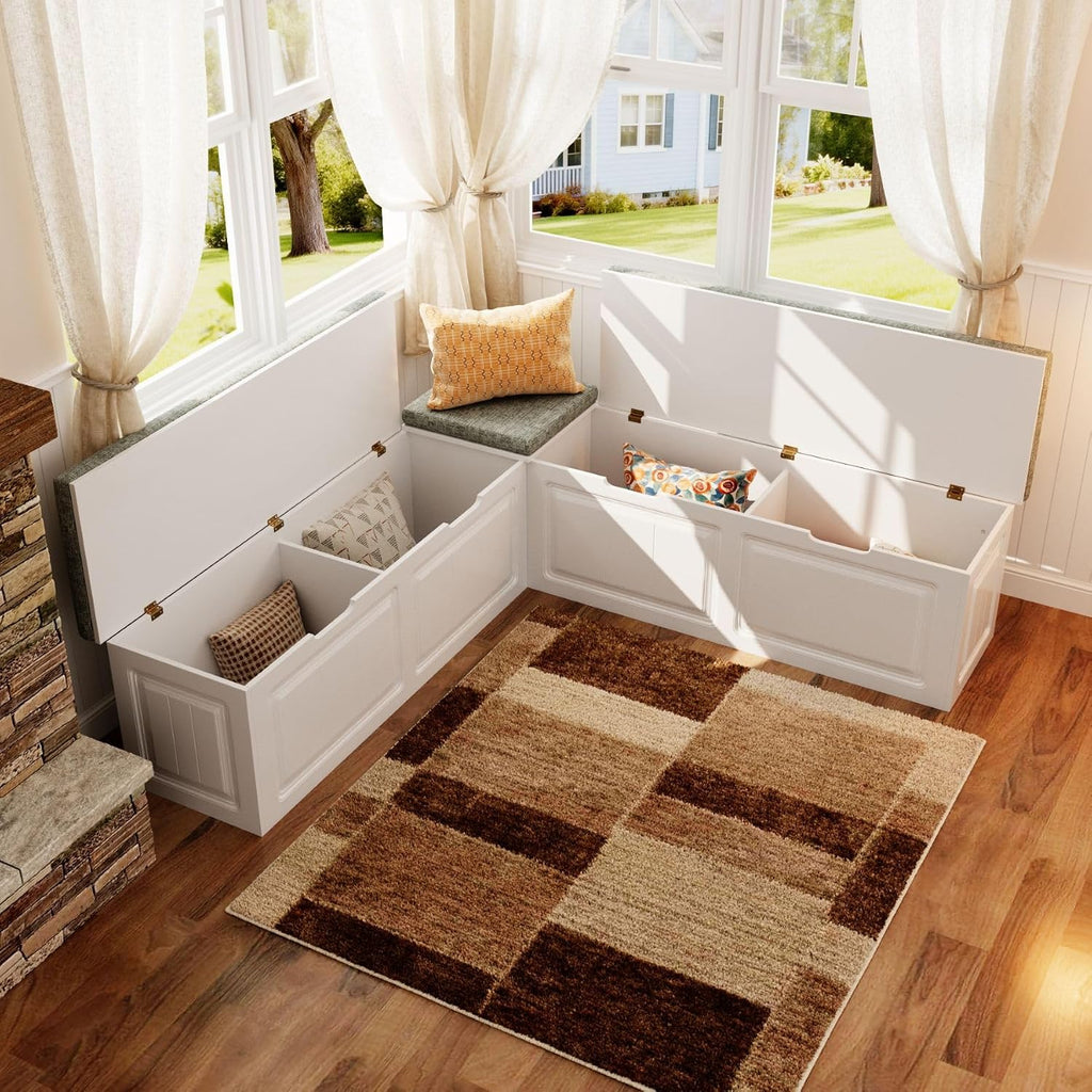 White Grey L-Shaped Storage Corner Bench