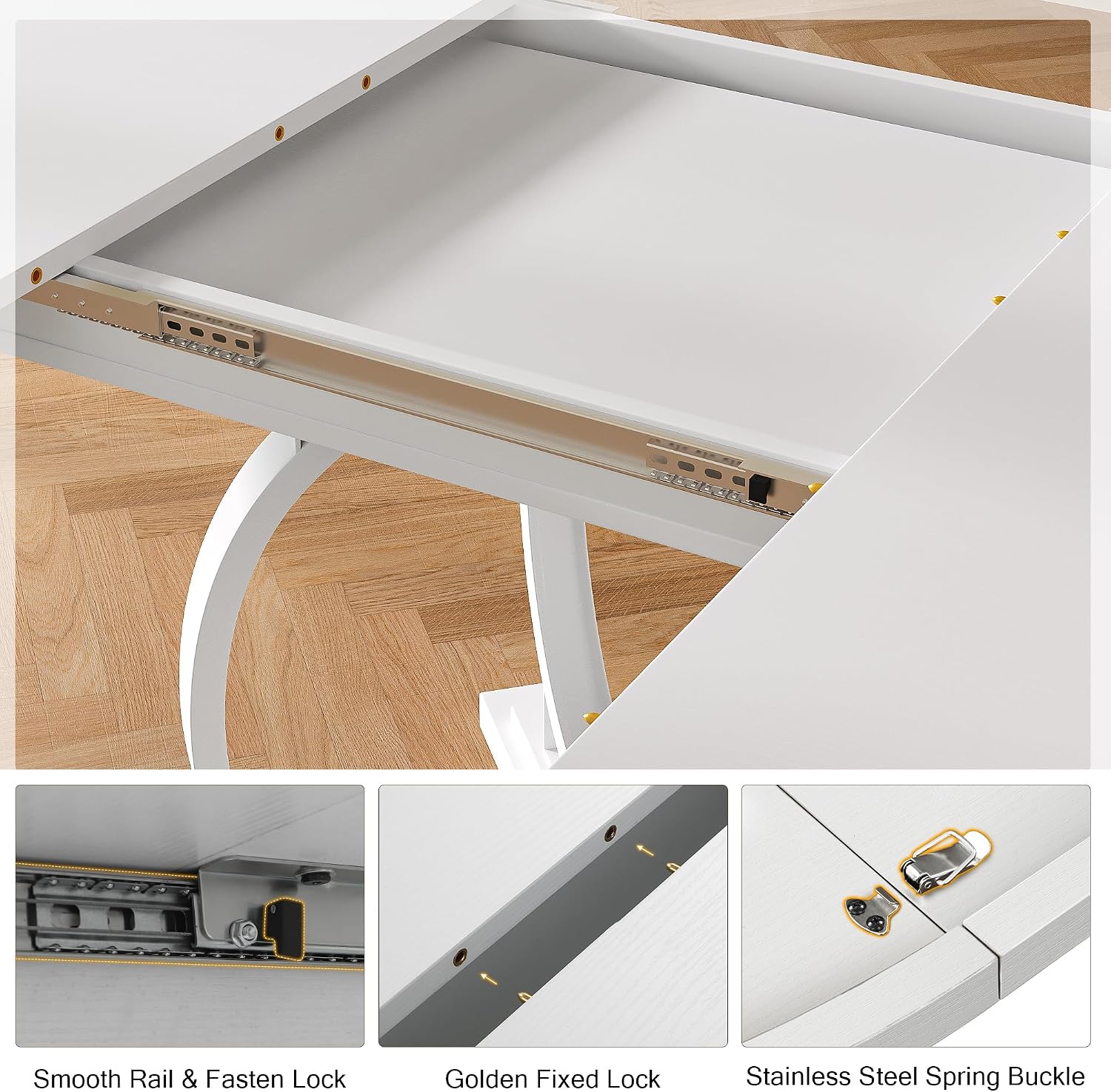 White 59" Extendable Round Oval Dining Table