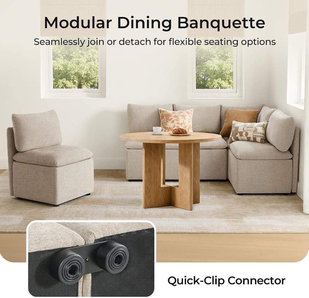 Khaki Fabric 4-Seat L-Shaped Storage Banquette