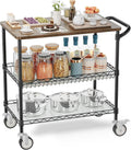 Black Wood Top Kitchen Rolling Cart
