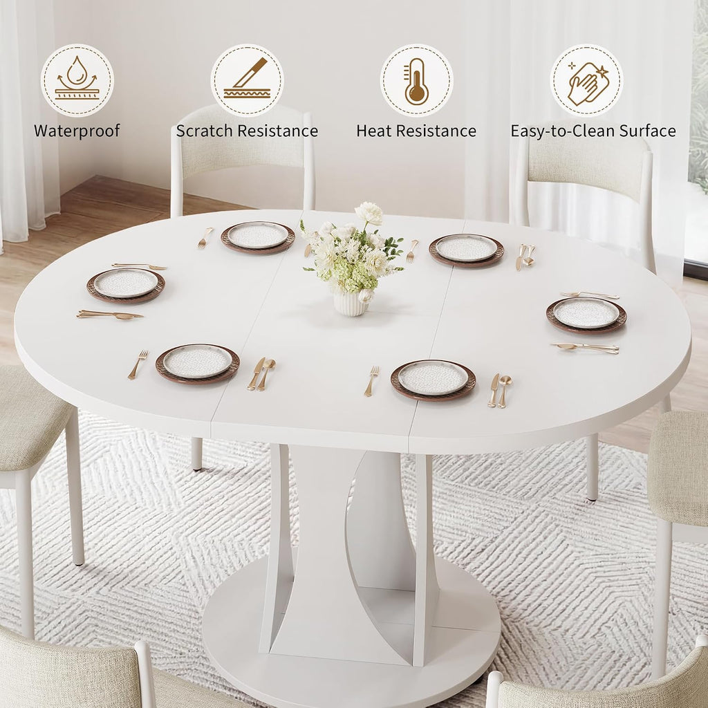 White Extendable Round Oval Dining Table