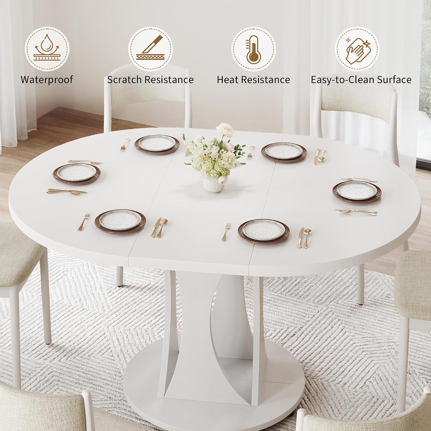White Extendable Round Oval Dining Table