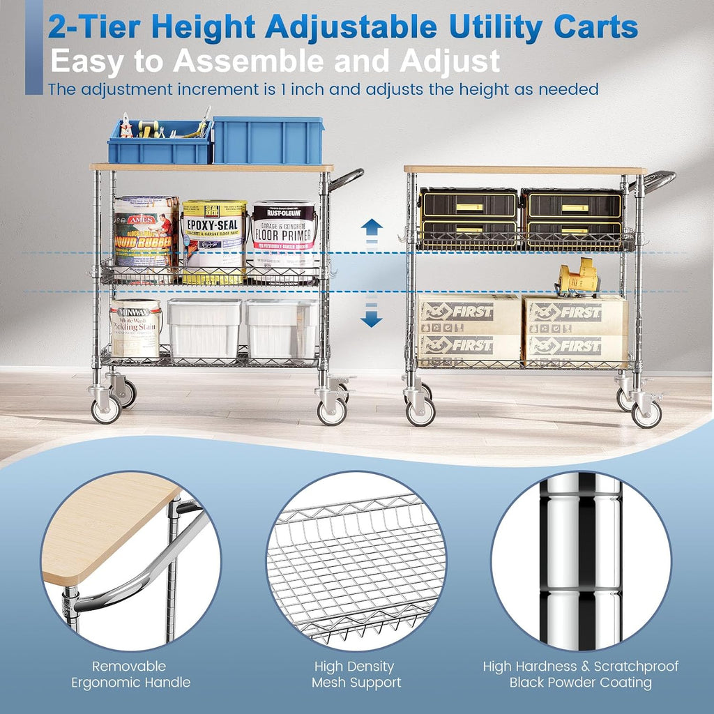 Chrome Rolling 3-Tier Kitchen Cart
