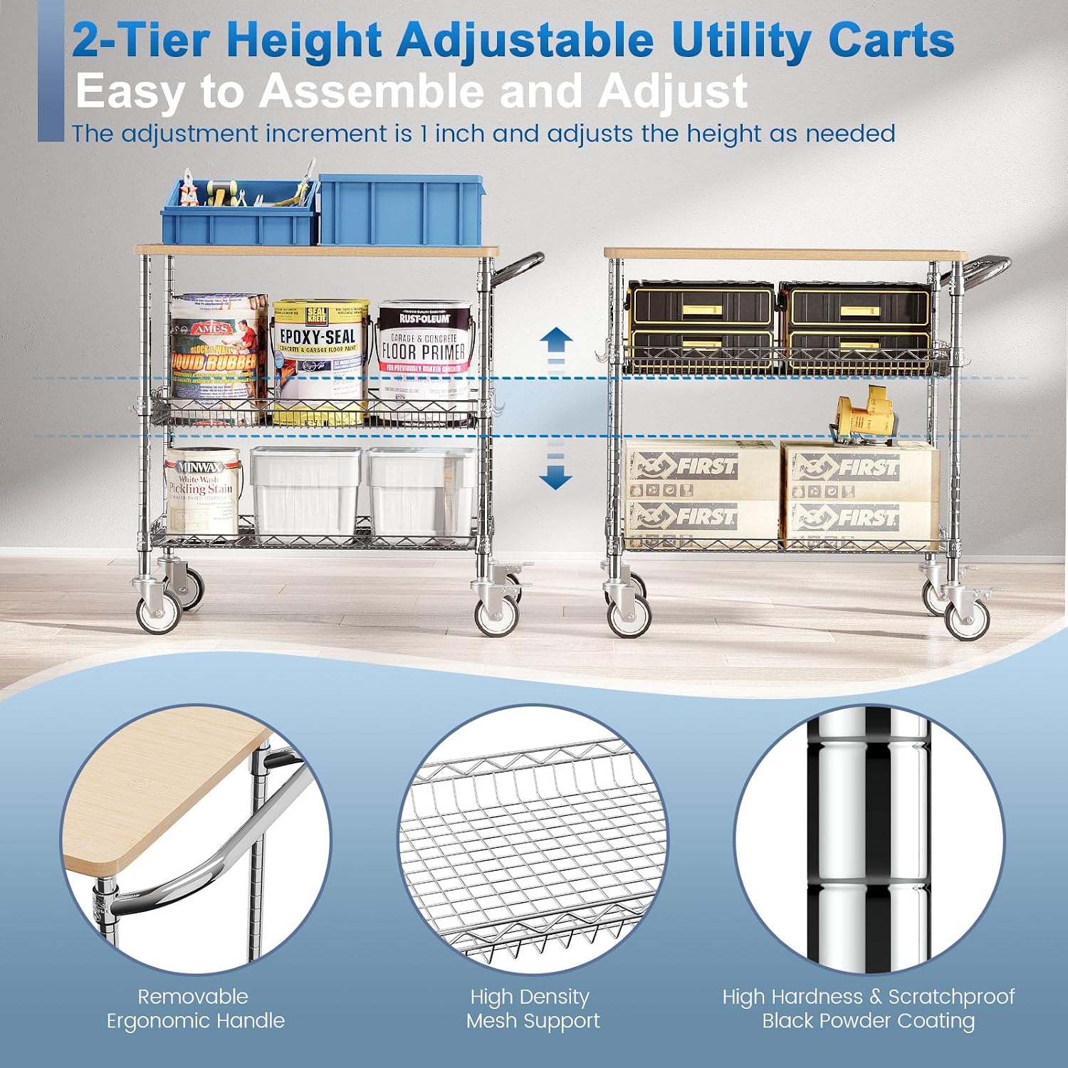 Chrome Rolling 3-Tier Kitchen Cart