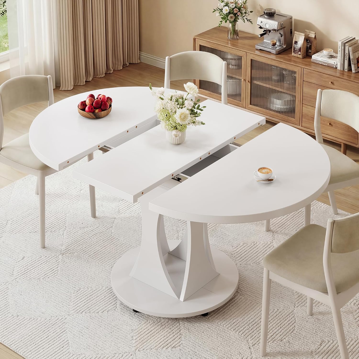 White Extendable Round Oval Dining Table