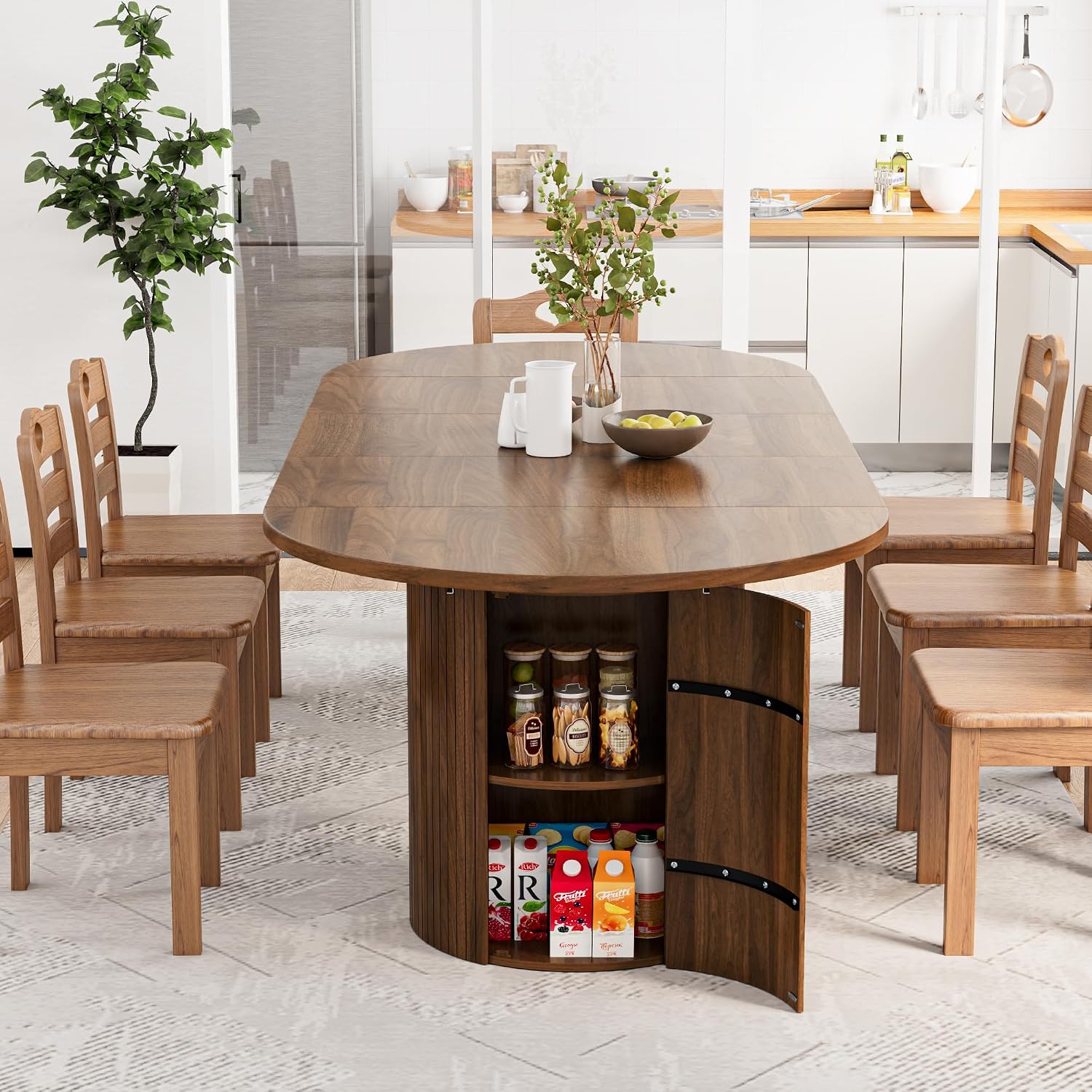 Brown Extendable Oval Dining Table
