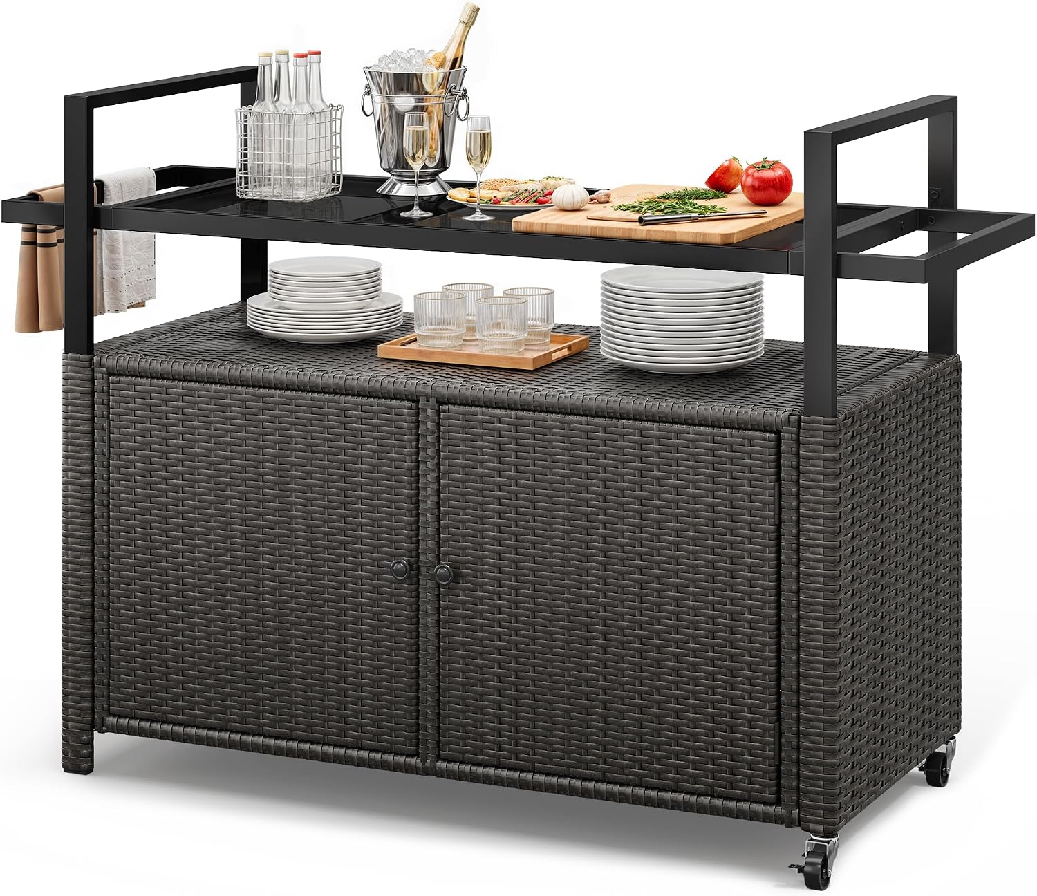 Dark Brown Rolling Outdoor Storage Cabinet