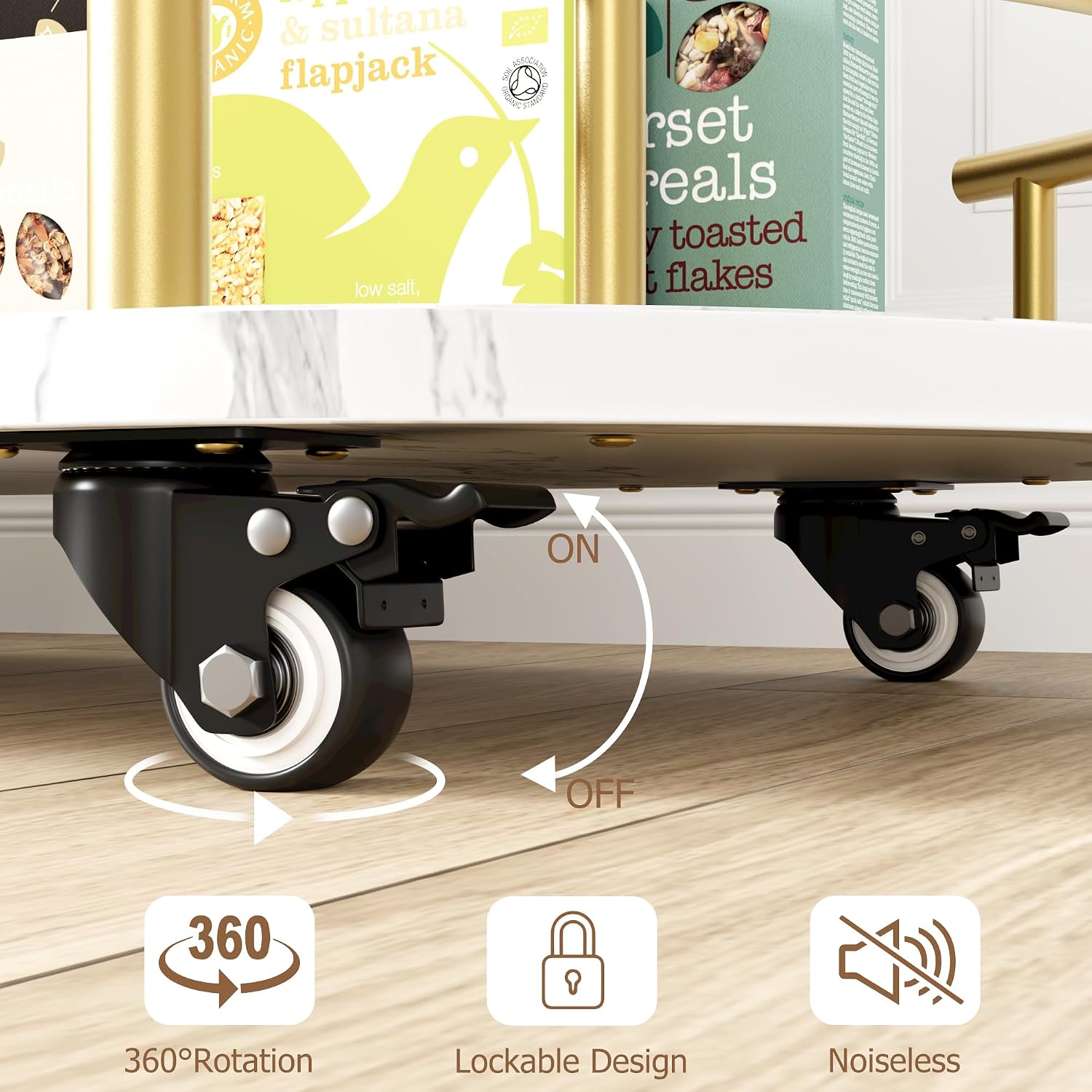 Gold White 3-Tier Rolling Bar Cart