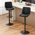 Black Adjustable Swivel Leather Bar Stools Set of 2