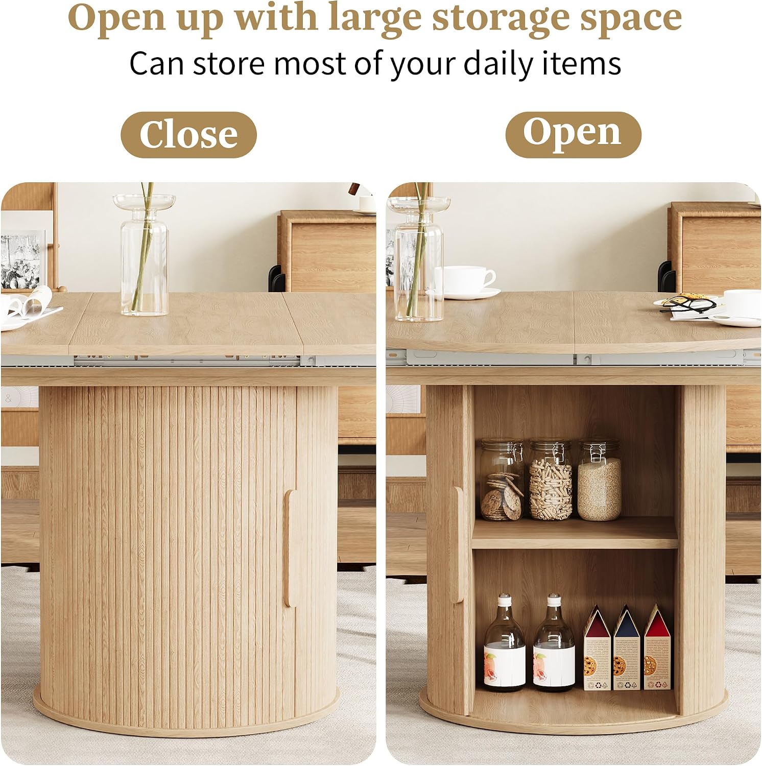Natural Storage Extendable Dining Table