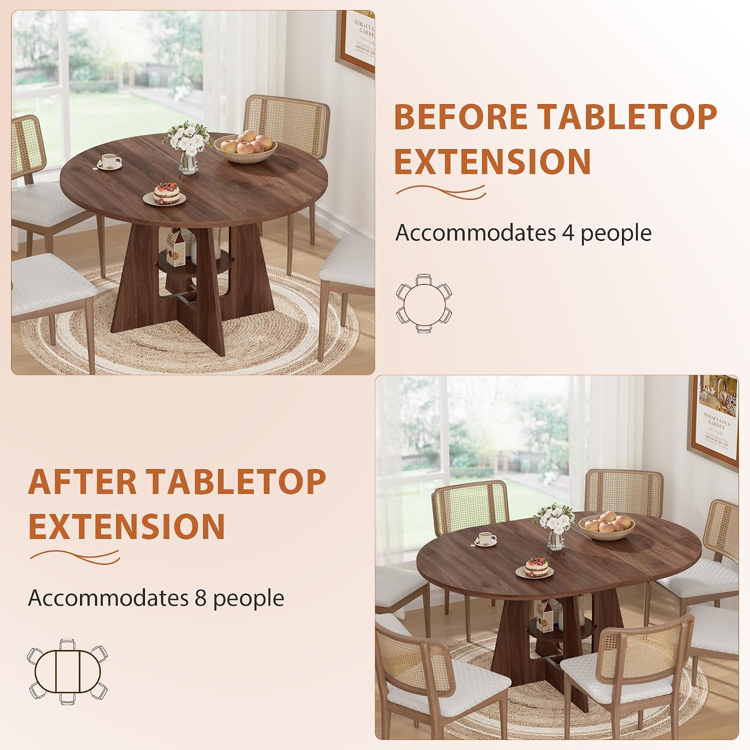 Walnut 43-59" Extendable Oval Dining Table