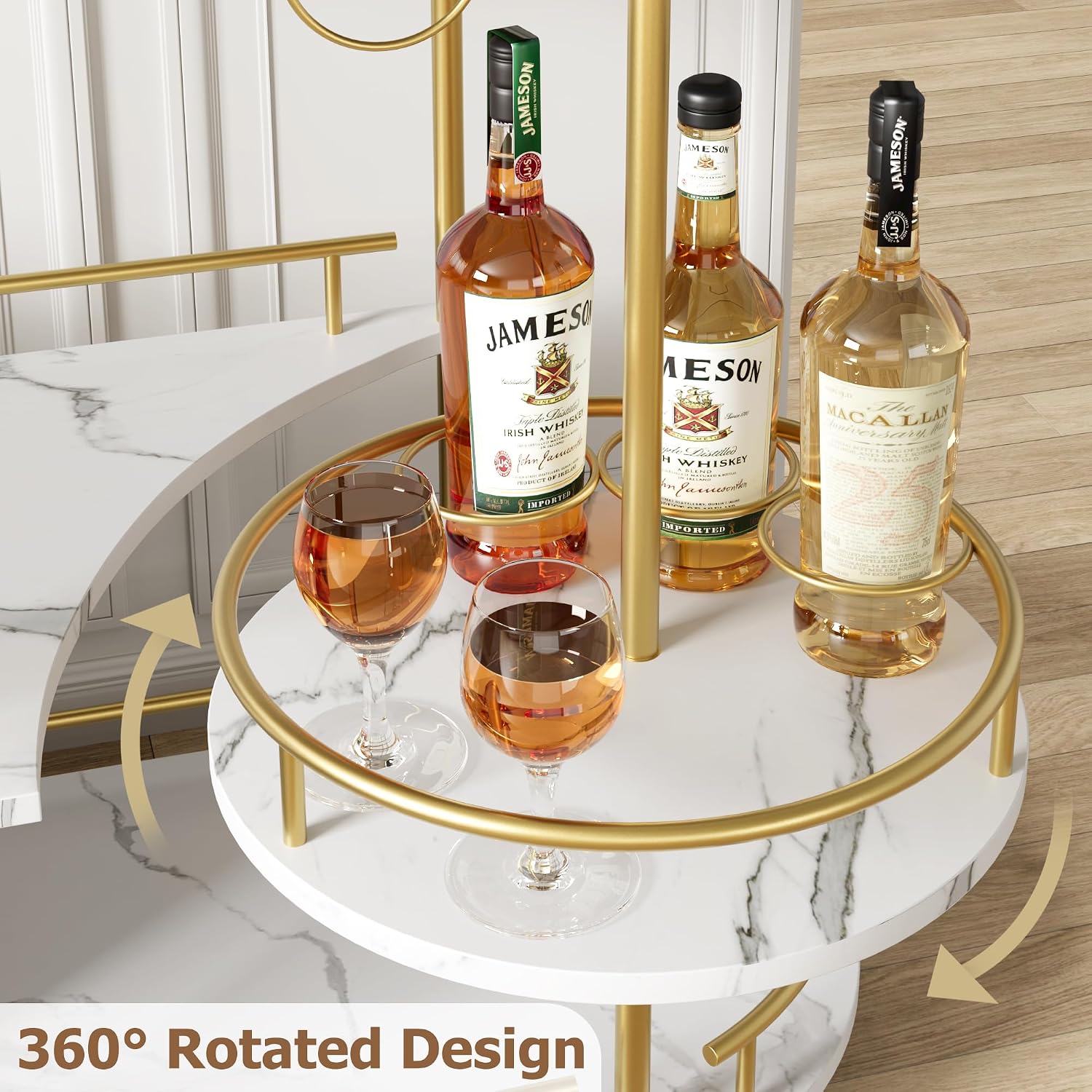 Gold White 3-Tier Rolling Bar Cart