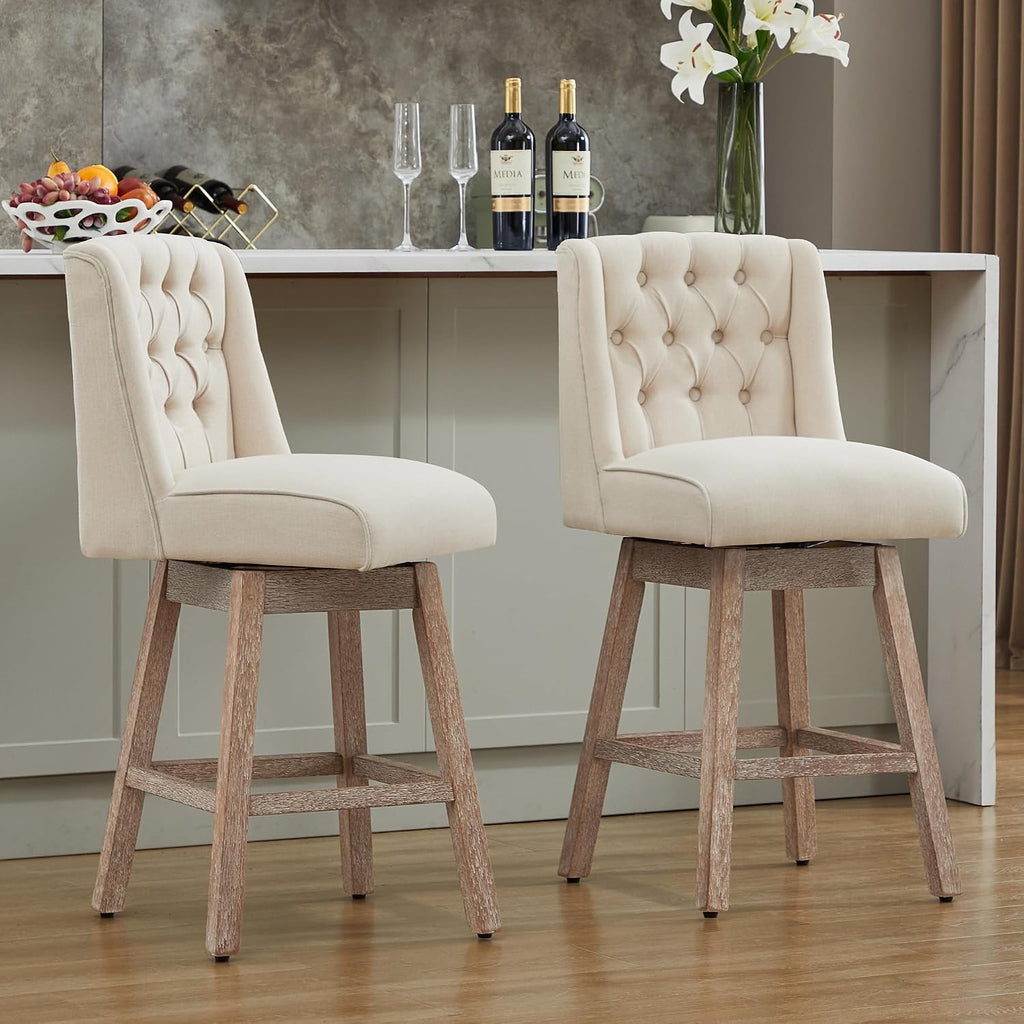 26" Linen Swivel Counter Height Bar Stools Set of 2