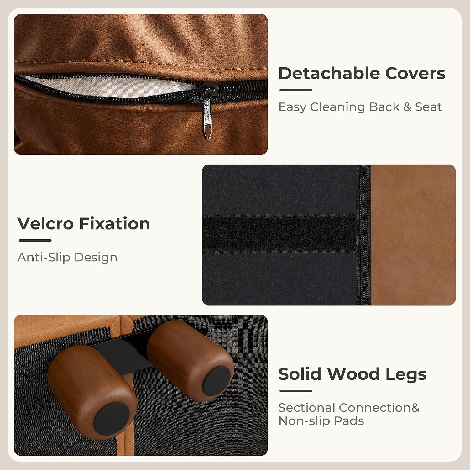 Brown Pet-Friendly Faux Leather 5-Seat L-Shaped Banquette